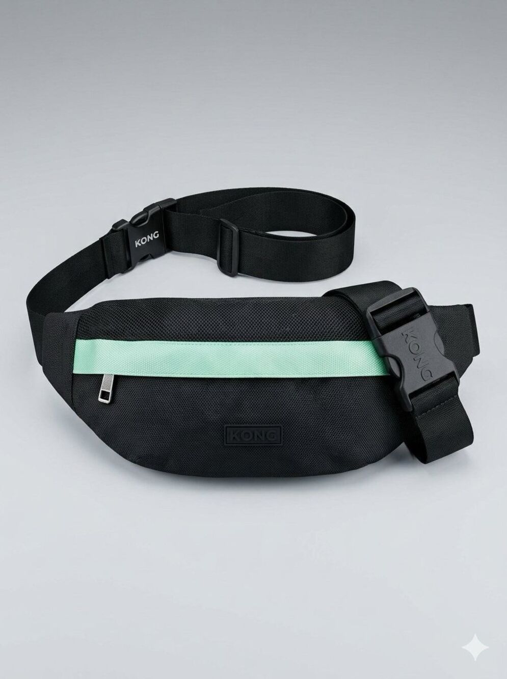 Young & Reckless Fanny Pack Belt Bag Black Mini Green Accent Stripe Travel Hike